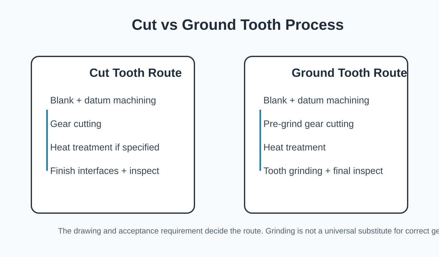 Comparison of cut and ground spiral bevel gear process routes